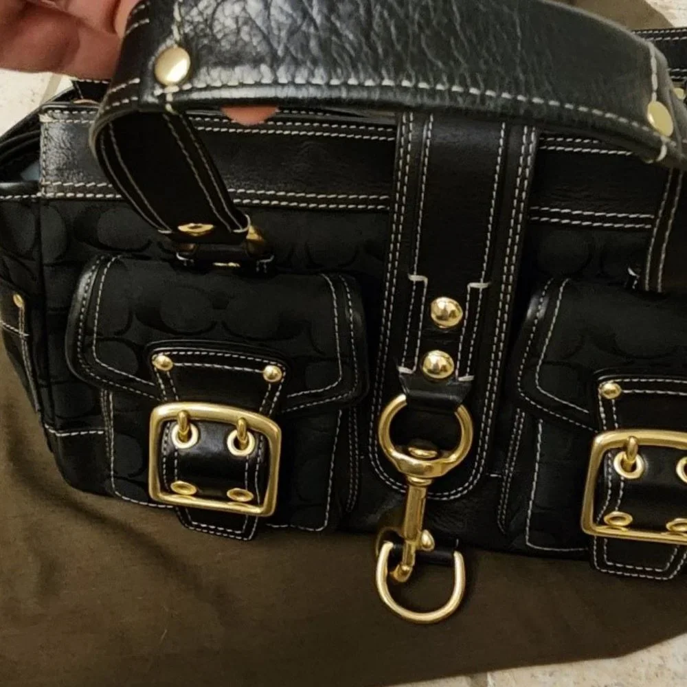 Coach Legacy Signature Black 65th Anniversary Bag with Gold Accents - Picture 8 of 15